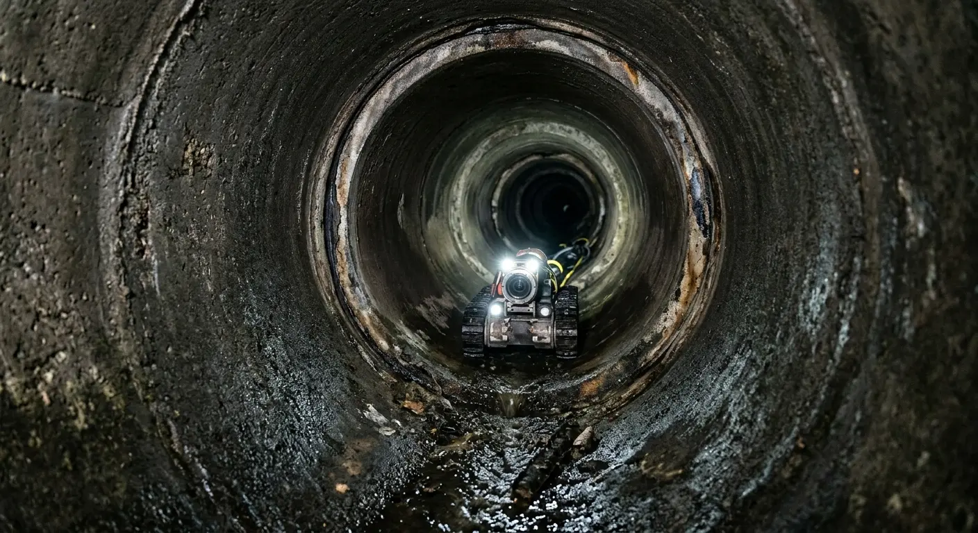 Robotic sewer camera inspecting pipe interior for Sewer Line Cleaning in Manor